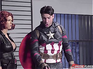 Captain America sinks ebony Widow in his superhero spunk