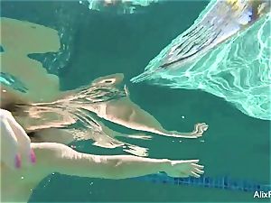 huge-titted blondes Alix and Cherie go thin dipping
