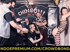 CROWD bondage - Tiffany woman gets smacked in domination & submission poke