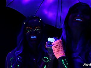 Behind the gigs on Abigail Mac's blacklight pornography set